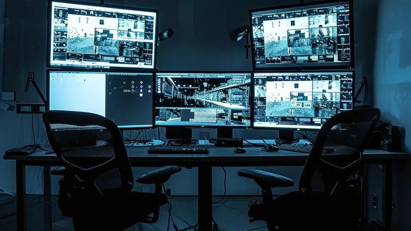 A control room with rows of screens